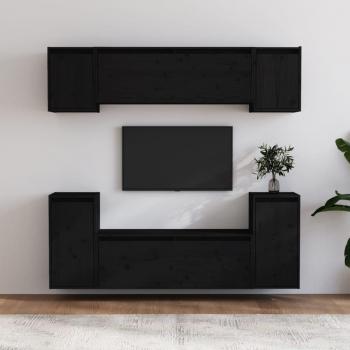 Soporte de TV Muebles 6 piezas de madera maciza de pino negro