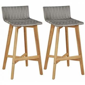 vidaXL 2X Taburete Alto Respaldo Ratán Sintético Acacia Silla Bar Barra Cocina