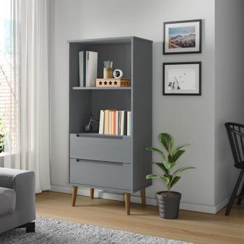 Librería de madera maciza de pino 60x35x133,5 cm en color marrón y gris, mueble de almacenaje estantería para oficina, estudio y dormitorio