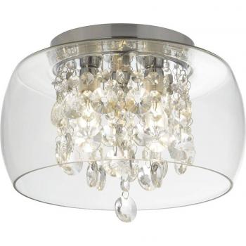 Plafón Diseño Baño Acero Cromado 3 bombillas 20cm, IP44, G9, vidrio transparente