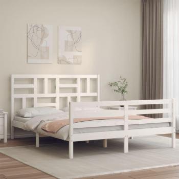 Estructura de cama con cabecero madera maciza blanca 160x200 cm vidaXL