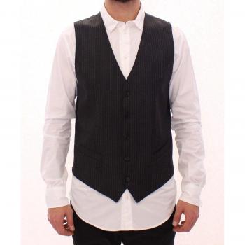 Dolce & Gabbana Gray Striped Wool Single Breasted Vest - IT48 | M