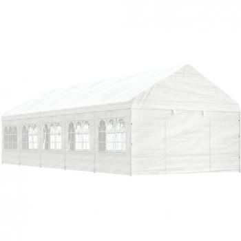 Gazebo con tejado de polietileno blanco, dimensiones 11.15 x 4.08 x 3.22 m