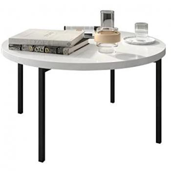 Mesa de café redonda Providence 178, diámetro 80cm, aglomerado laminado negro y blanco brillante, altura 45cm