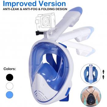 Unigear Máscara De Buceo 180° Vista Panorámica Facial Completa con Soporte para Cámara Deportiva Tubo Respirador Plegable Anti-Vaho Anti-Fugas Gafas Snorkel Pack Natación para Adultos Niño