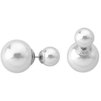 Pendientes de Doble Perla Majorica - Colección Polar - Plata Rodiada - Perlas Blancas 8 y 14 mm - Cierre de Pincho para Mujer