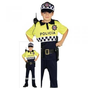 Disfraz Infantil de Policía Local para Niños de 7 a 9 Años - Incluye Camisa, Cinturón, Gorra y Pantalón - Ideal para Halloween y Carnaval - Negro y Amarillo