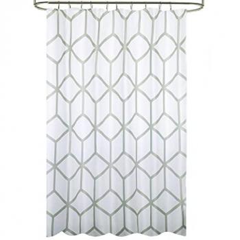 Cortina de Ducha Impermeable Geométrica 180 x 200 cm con Ganchos - Color Verde