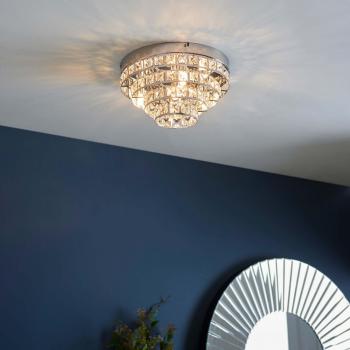 Plafón Motown, lámpara de techo empotrada de 4 luces, cromo y cristal transparente (K5), tipo G9