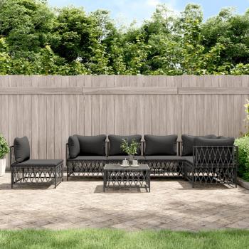 7-Piece Anthracite Steel Garden Lounge Set with Cushions