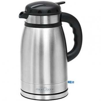 Proficook WKS 1148 - Hervidor de agua eléctrico con jarra termo 1,5 litros de acero inoxidable sin BPA, resistencia oculta, inalámbrico sin cable, 1630W