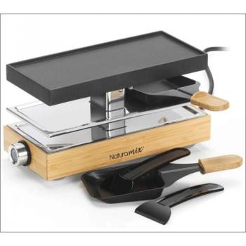 Raclette Grill Naturamix 2 Personas 440W con 2 Sartenes de Bambú/Negro
