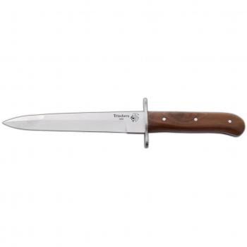 Cuchillo de Caza TRINCHERA ALEMANA J&V con mango de Madera natural, hoja de 18 cms y Funda marrón de piel. Herramienta de Camping para Pesca, Caza y Actividades Deportivas