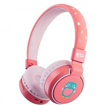 Auriculares Inalámbricos para Niños Planet Buddies Búho Plegables con Bluetooth y Micrófono, Limitador de Volumen 85 dB - Rosa