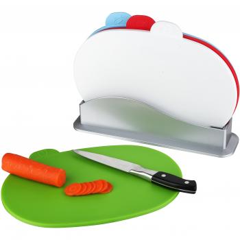 Set de 4 tablas de cortar con código de colores - Tablas de 6 mm de espesor con soporte - Compactas, ideal para carne, pescado, verduras, comida cocinada y espacio adicional para cortar de Kitchen Stars