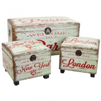 WANDERLUST DECO Set 3 taburetes de madera de estilo Art Deco