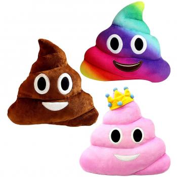 Almohada Grande Estilo Caca - Set de 3 – Emoticono Popo Sonriente Color Arcoíris – Cojín de Emoticon de Peluche JugueteSuave Regalo WhatsappPoopMierda –30x30cm, Colores Marrón Café, Rosa y Arcoíris