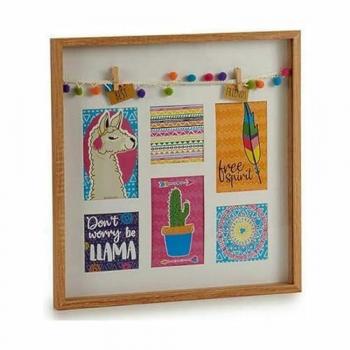 Portafotos de Pared Multicolor con Borlas y Llamas de Madera (6 Unidades) - Decoración para el Hogar 40,5 x 3 x 40,5 cm