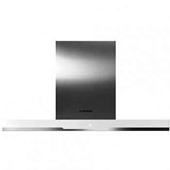 Hoover HDSV985W - Campana extractora 90 cm, 4 velocidades, 612 m3/h, 213W, Iluminción led, Paneles antigrasa, Filtros carbón, 42dba, Inox y frontal cristal blanco, Clase A