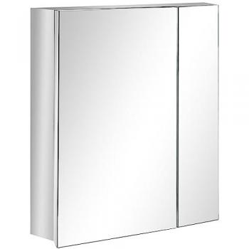 Armario Espejo para Baño con 3 Estantes Interiores, Doble Puerta, Acero Inoxidable, Plata, 54 x 13 x 60 cm