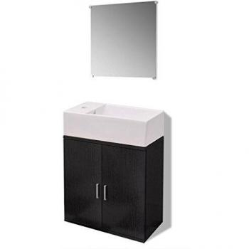 vidaXL Juego Completo de Muebles de Cuarto de Baño con Lavabo 3 Piezas Negro