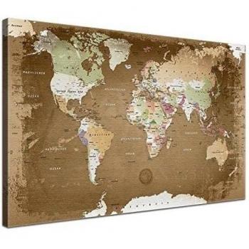 LanaKK Mapa del Mundo Lienzo Viejo Corcho Estilo Dorso reproducción Mesa chasis Lista de verificación para los trotamundos 100 x70 cm