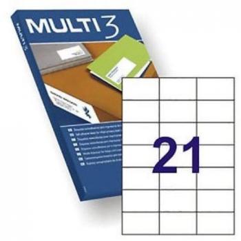 Multi3 10519 Etiquetas Adhesivas Blancas, 70x42.4mm, Cantos Rectos, Adhesivo Permanente, 500 Hojas