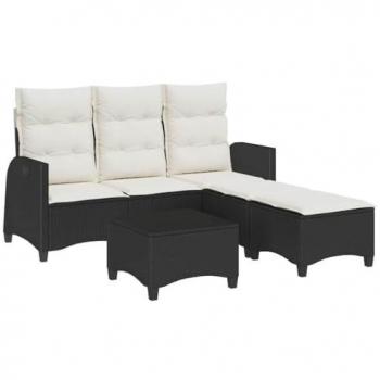 vidaXL 3-Piece L-Shaped Garden Sofa Set with Cushions - Black Poly Rattan