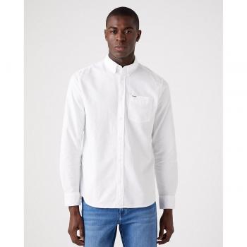 Wrangler Camisa de hombre corte regular manga larga lisa en blanco