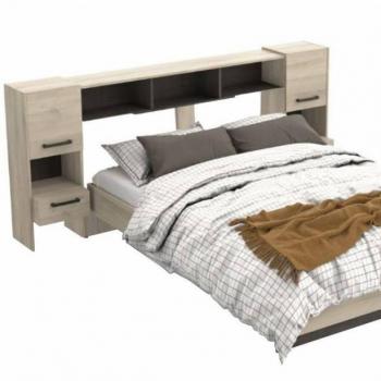 Cabecero de Dormitorio Principal Watson en color Roble Kronberg y Roble Waterford, para cama matrimonial doble de 135/140/150 cm, fabricado en melamina con acabados en madera clara y oscura, dimensiones