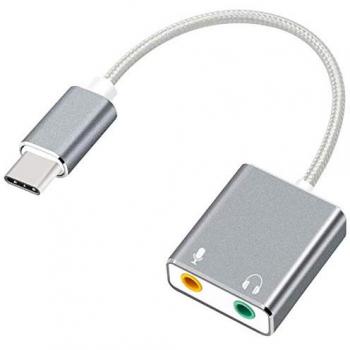 Adaptador de Audio USB-C / AUX para Auriculares y Micrófono - Gris