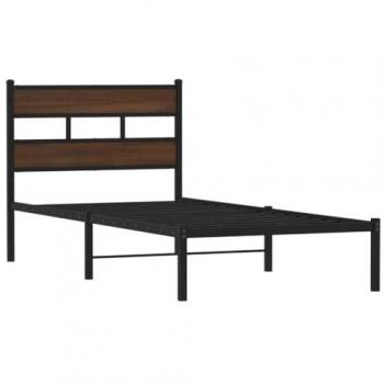 Estructura de cama Tsunbed sin colchón con cabecero en color Roble Marrón, dimensiones 80x200 cm