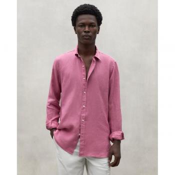 Camisa de Hombre Ecoalf Malibu Burdeos Casual de Lino con Cuello Abotonado y Manga Larga