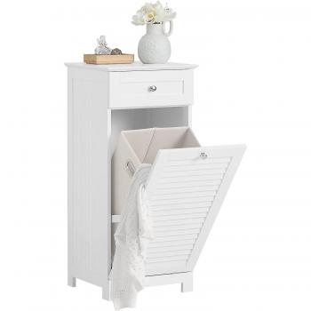 Cesta de lavandería SoBuy BZR73-W Gabinete de almacenamiento de baño con cajón y puerta de persiana, Blanco, dimensiones 40 x 38 x 90 cm