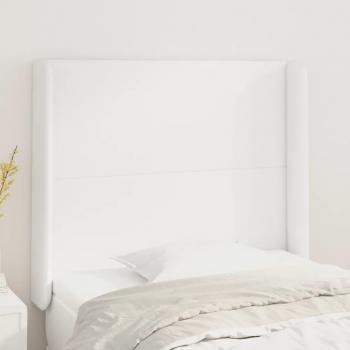 Cabecero blanco con orejas de cuero sintético 103x16x118/128 cm