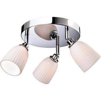 Plafón de baño Metro 3 bombillas cromadas IP44 con cortinas de porcelana y base G9