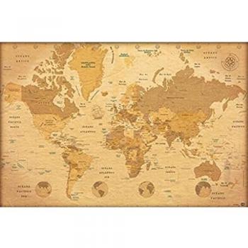 Póster Mapa del Mundo Vintage - Estilo Clásico y Detalles Antiguos