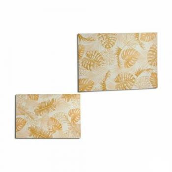 Lienzo Decorativo Hoja de Planta Dorada 120 x 80 x 2,5 cm (4 Unidades)