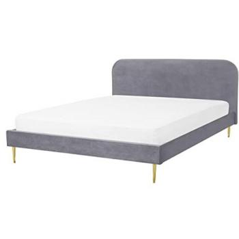 Cama King Size de Terciopelo Gris con Patas Doradas y Cabecera, 160 x 200 cm, Modelo Flayat
