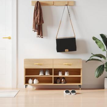 Banco zapatero de madera de ingeniería 102x35x55 cm en color blanco brillante y gris sonoma