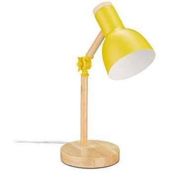 Lámpara de Escritorio Retro Ajustable en Madera y Metal, E14, 45,5 x 14,5 cm, Amarillo - Relaxdays