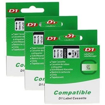 Unistar – Cinta de Etiquetas Compatible para Usar en Lugar de Dymo 45013 S0720530 Negro sobre Blanco Cinta Cassette Cintas de Etiquetas Compatible para Dymo LabelManager 160, 3-Pack 12 mm x 7 m