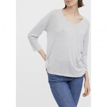 Vero Moda Top Brianna Gris de Manga 3/4 con Escote en Pico para Mujer