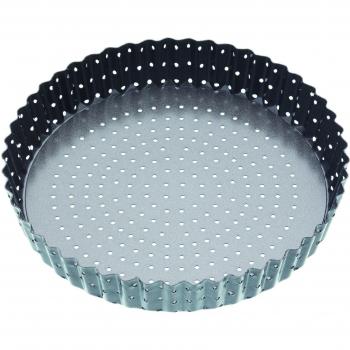 Lata para Flan y Quiche de 20cm, Antiadherente, Acero al Carbono, Fondo Suelto, Estriado, Perforado