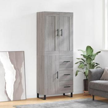 Aparador alto de madera contrachapada gris sonoma 69,5x34x180 cm