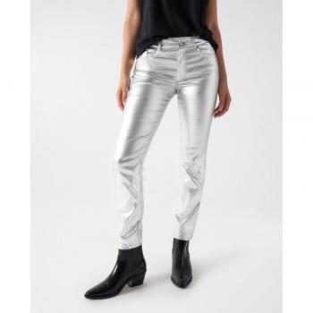 Salsa Jeans - Pantalón recto de mujer de tiro medio efecto metalizado