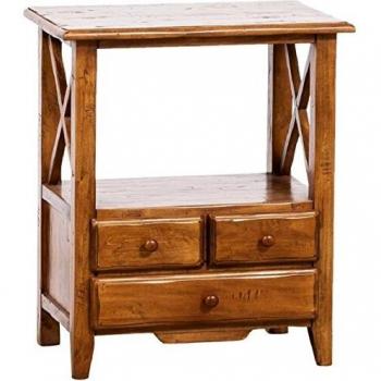 Mesita de Noche Country Vintage de Madera Maciza de Tilo con Acabado Nogal, 66x36x56 cm, Hecho en Italia