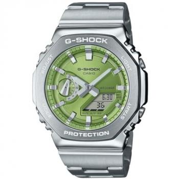 Reloj Casio G-Shock GM-2110D-3AER, Color Verde, Modelo OAK G-STEEL LIME GREEN, Resistente a golpes, Diseño moderno y robusto, Correa de acero inoxidable, Es