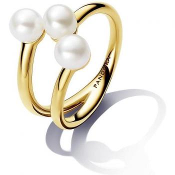 Anillo Abierto de Perla Cultivada de Agua Dulce Tratada en Color Dorado - Pandora 54