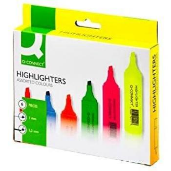 Q-Connect - Set de 6 Rotuladores Fluorescentes de Punta Biselada, Multicolor